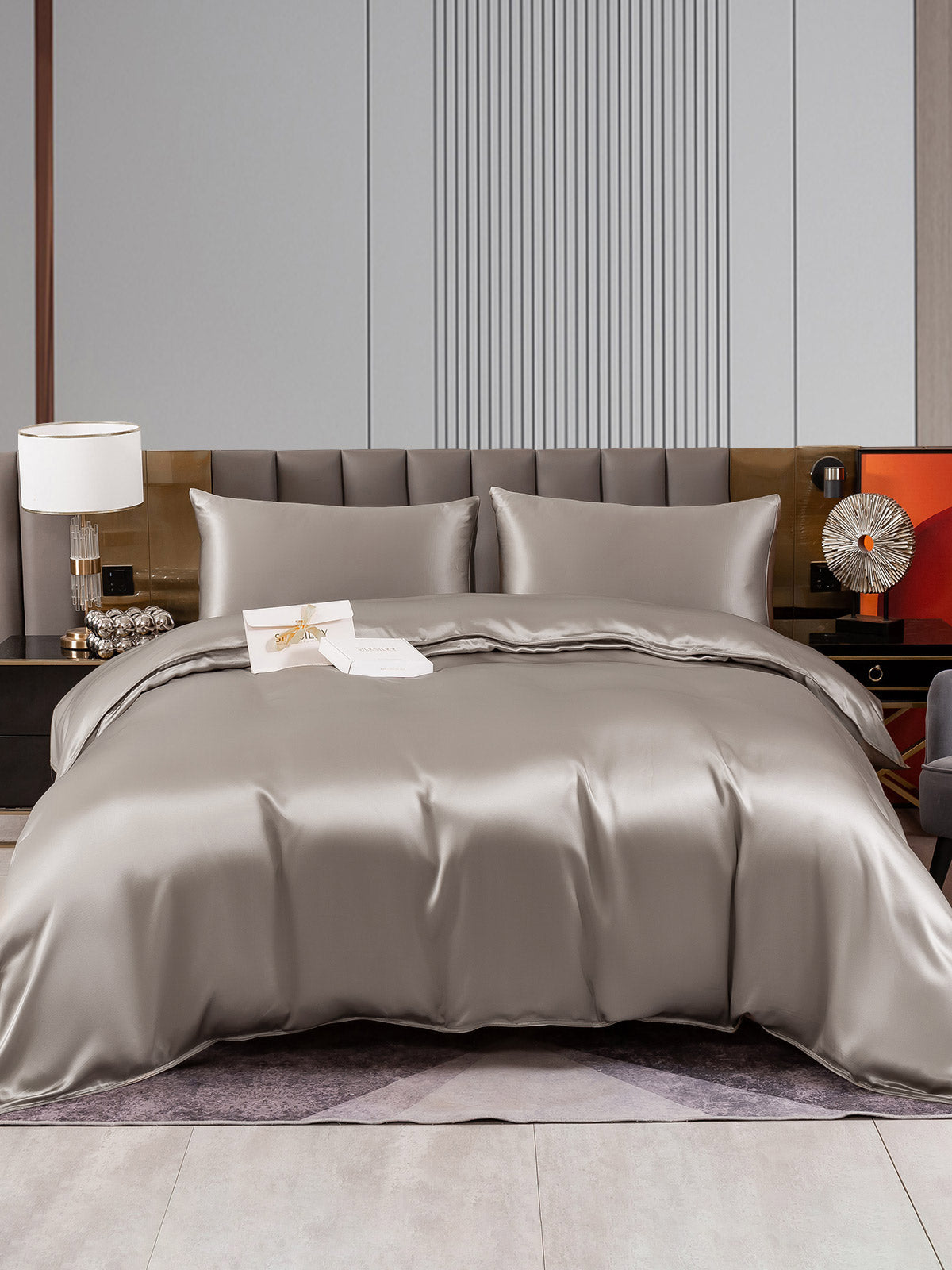 SilkSilky FR 22Momme Pure Soie Bedding Set Gris 001