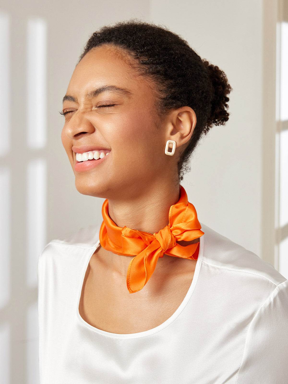 [Orange] SilkSilky-FR Pure Soie Scarf 001