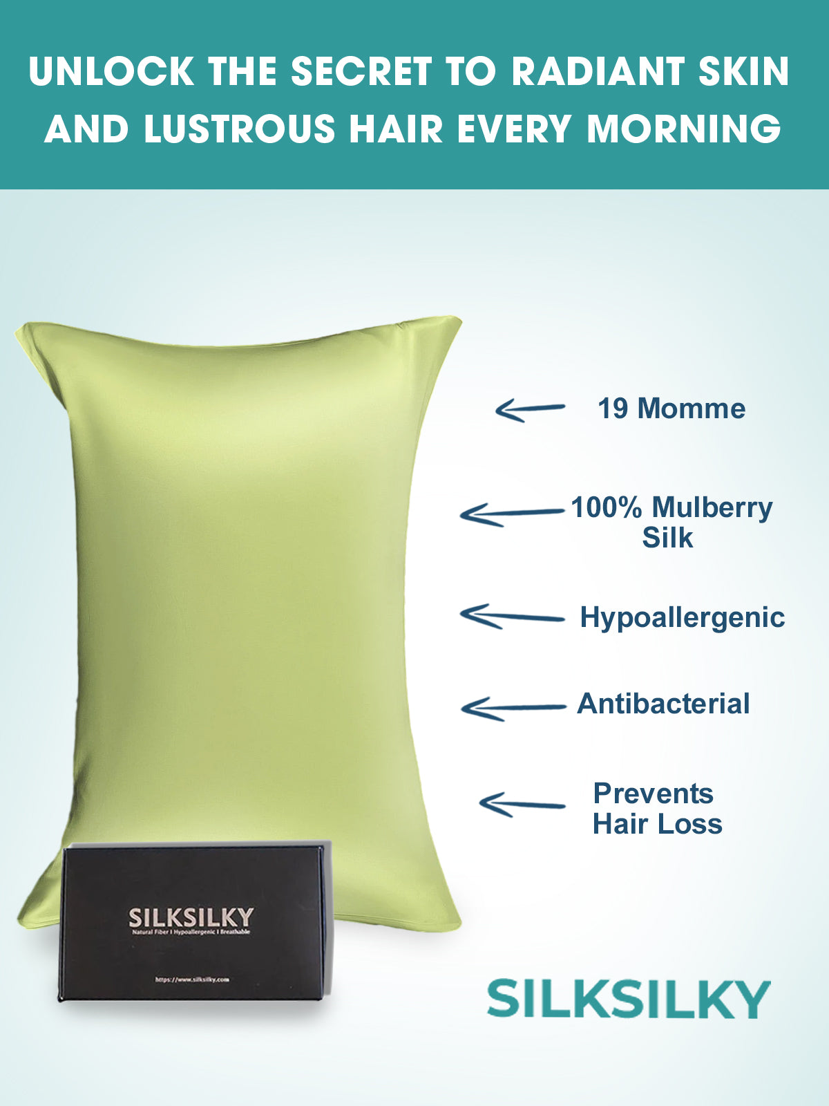 SilkSilky-FR 19Momme Pure Soie Pillowcase VertMenthe 002