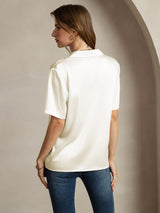 [Ivory] SilkSilky-FR Short Sleeve Notch Collar Femme Chemise 002