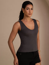 [Gris] SilkSilky-FR Sleeveless Deep V Neck Top À Fines Brides 004