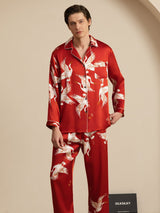 [Rouge Vineux] SilkSilky-FR Long Sleeve Lapel Collar Homme Pyjamas 006