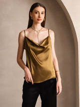 [Brun] SilkSilky-FR Spaghetti Strap Cowl Neck Top À Fines Brides 001