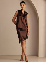 [Chocolat Noir] SilkSilky-FR Sleeveless Tie Neck Top À Fines Brides 006