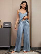 [Bleu Grisâtre] SilkSilky-FR Fines Brides Col V Ensemble Camisole 003