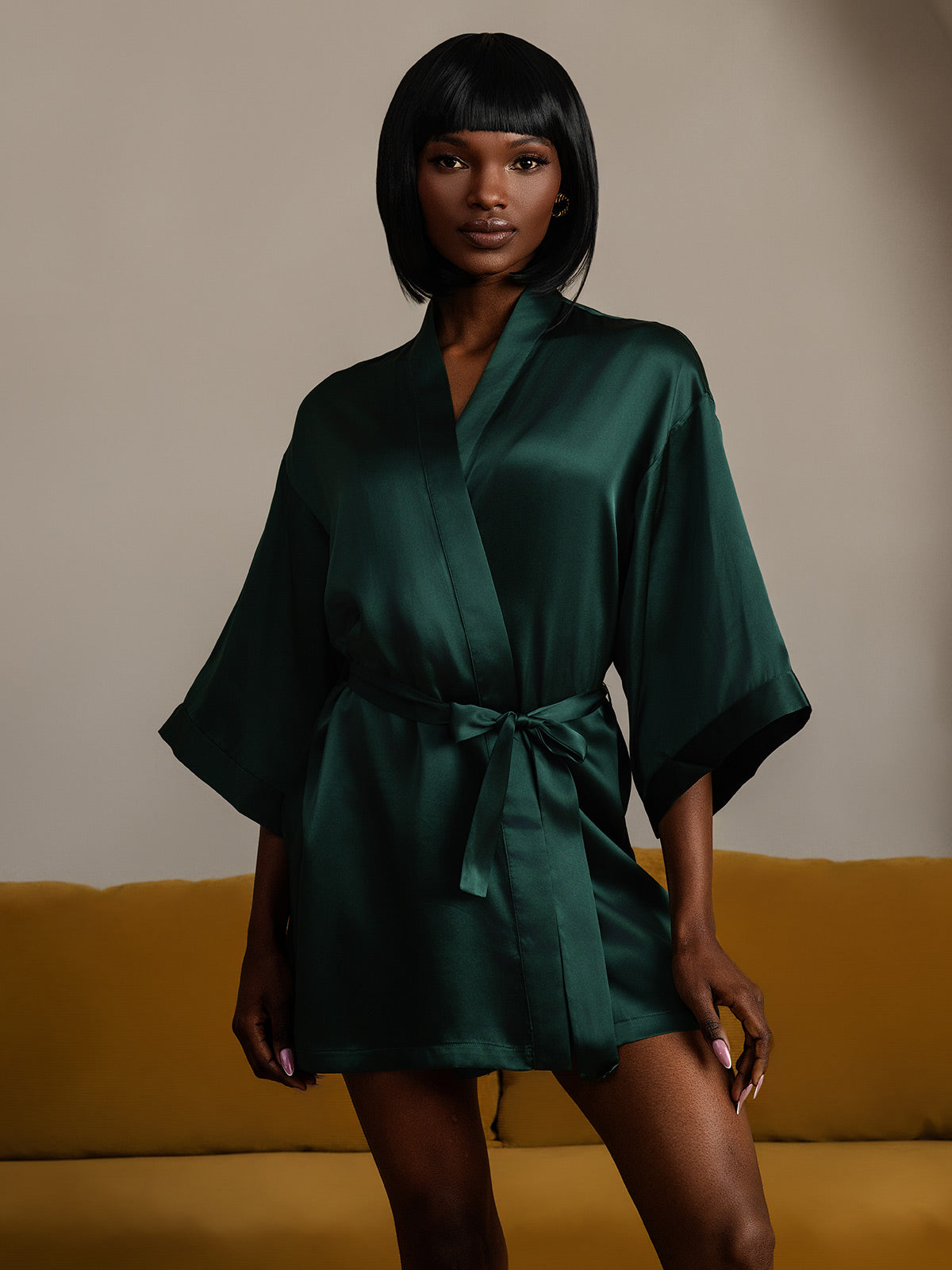 [Vert Foncé] SilkSilky-FR Pure Soie Womens Robe 006
