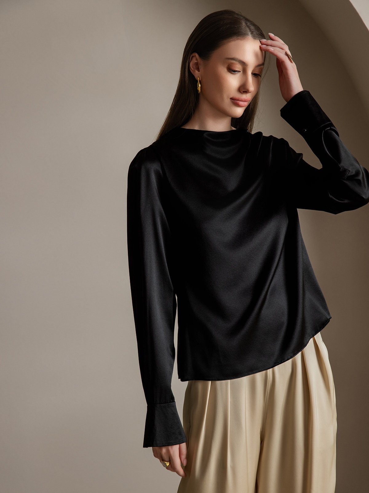 [Noir] SilkSilky-FR 19Momme Soie Womens Shirt 006