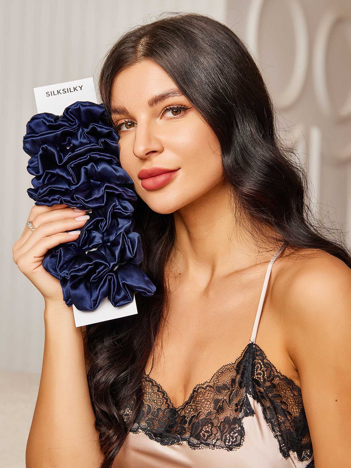[Bleu Foncé] SilkSilky-FR 19Momme Pure Soie Scrunchie 002