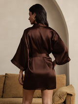 [Café] SilkSilky-FR 3/4 Sleeve Femme Peignoir 002