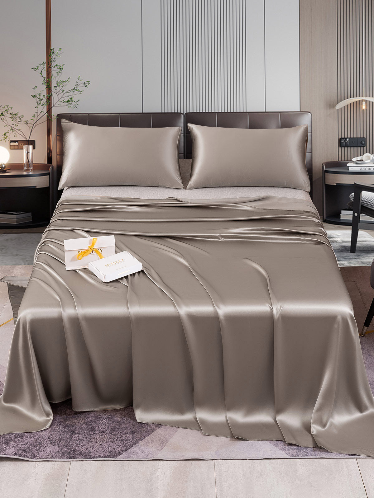 SilkSilky FR 22Momme Pure Soie Bedding Set Gris 001