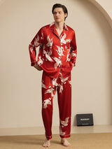 [Rouge Vineux] SilkSilky-FR Long Sleeve Lapel Collar Homme Pyjamas 004