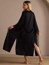 [Noir] SilkSilky-FR 3/4 Sleeve Womens Robe 002