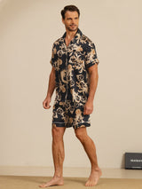[Dragon Noir] SilkSilky-FR Short Sleeve Lapel Collar Homme Pyjamas 006