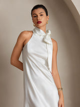 [Blanc] SilkSilky-FR Sleeveless Tie Neck Robes 003