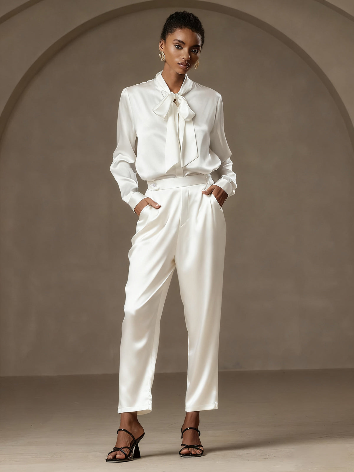 [Blanc] SilkSilky-FR 19Momme Soie Womens Pants 001