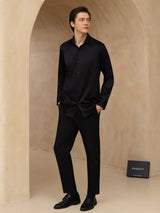 [Noir] SilkSilky-FR 19Momme Manches longues Col à Revers Homme Chemise 007