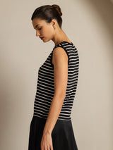 [Rayure Noire] SilkSilky-FR Sleeveless Round Neck Top À Fines Brides 003