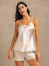 [Beige] SilkSilky-FR Sleeveless V Neck Ensemble Camisole 001