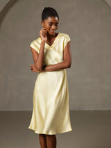 [Jaune] SilkSilky-FR Cap Sleeve V Neck Chemises de nuit 001