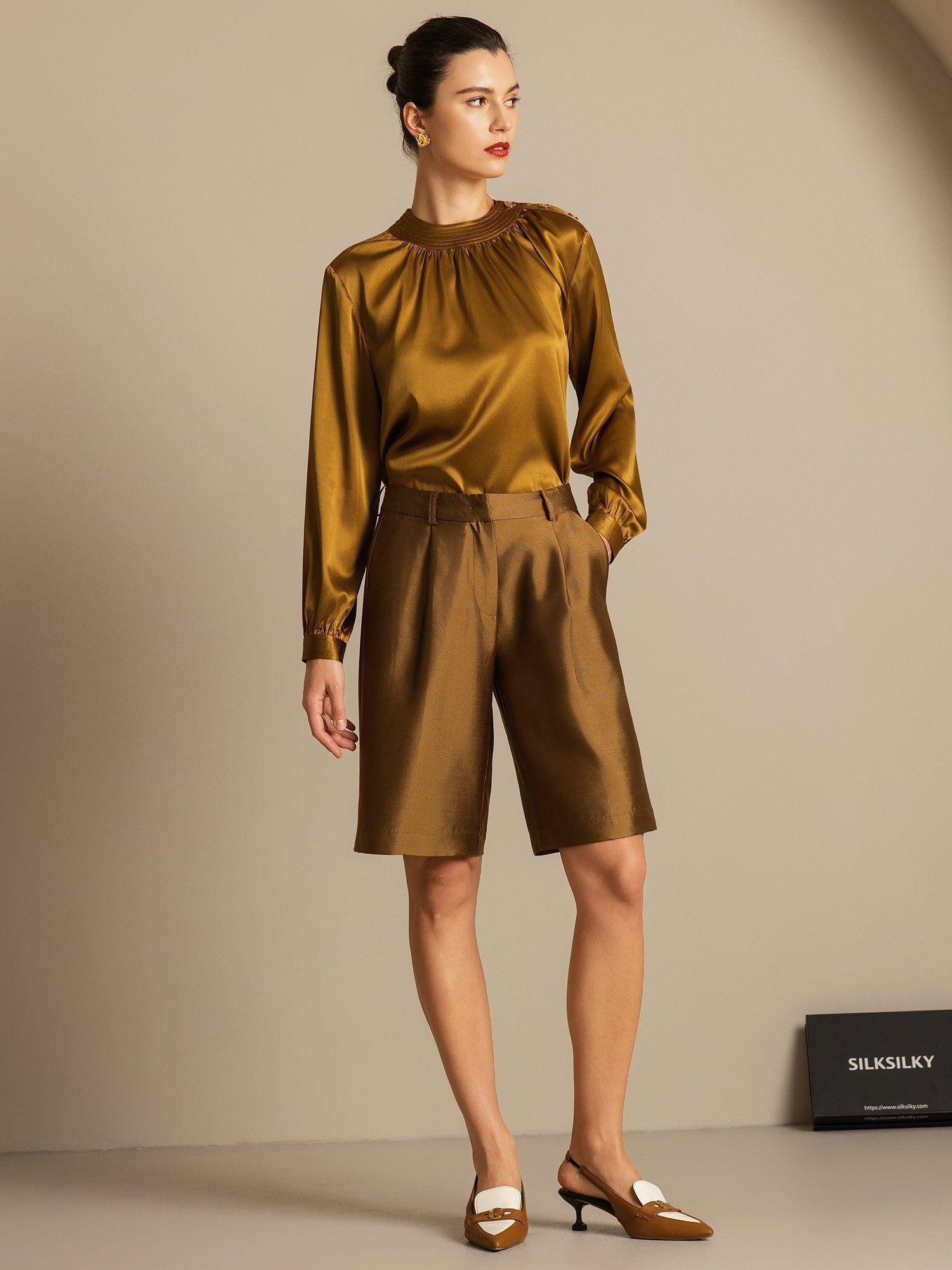 [Bronze] SilkSilky-FR 32Momme Soie Womens Shorts 008,