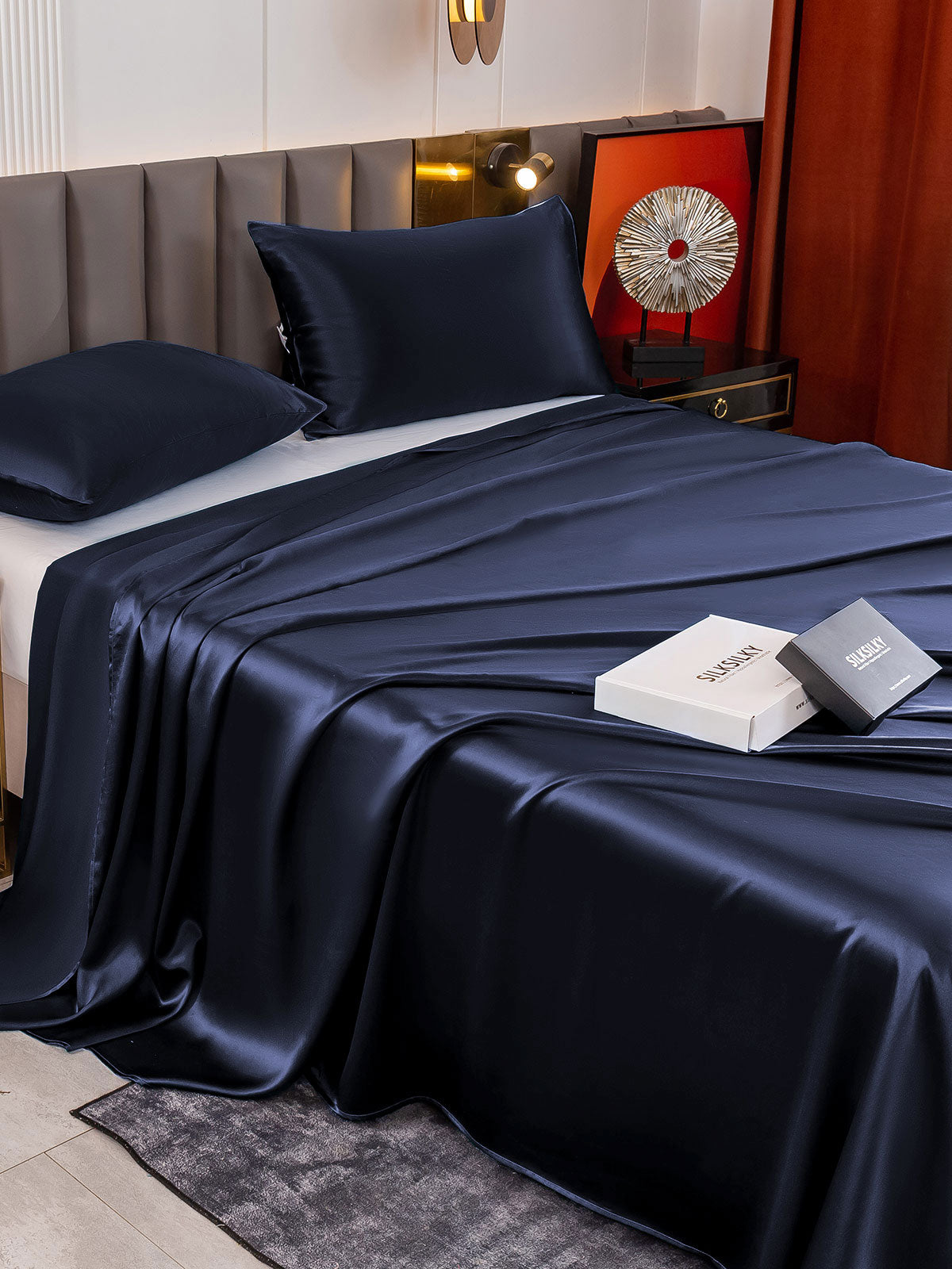 [Bleu Foncé] SilkSilky-FR 19Momme Pure Soie Bedding Set 002