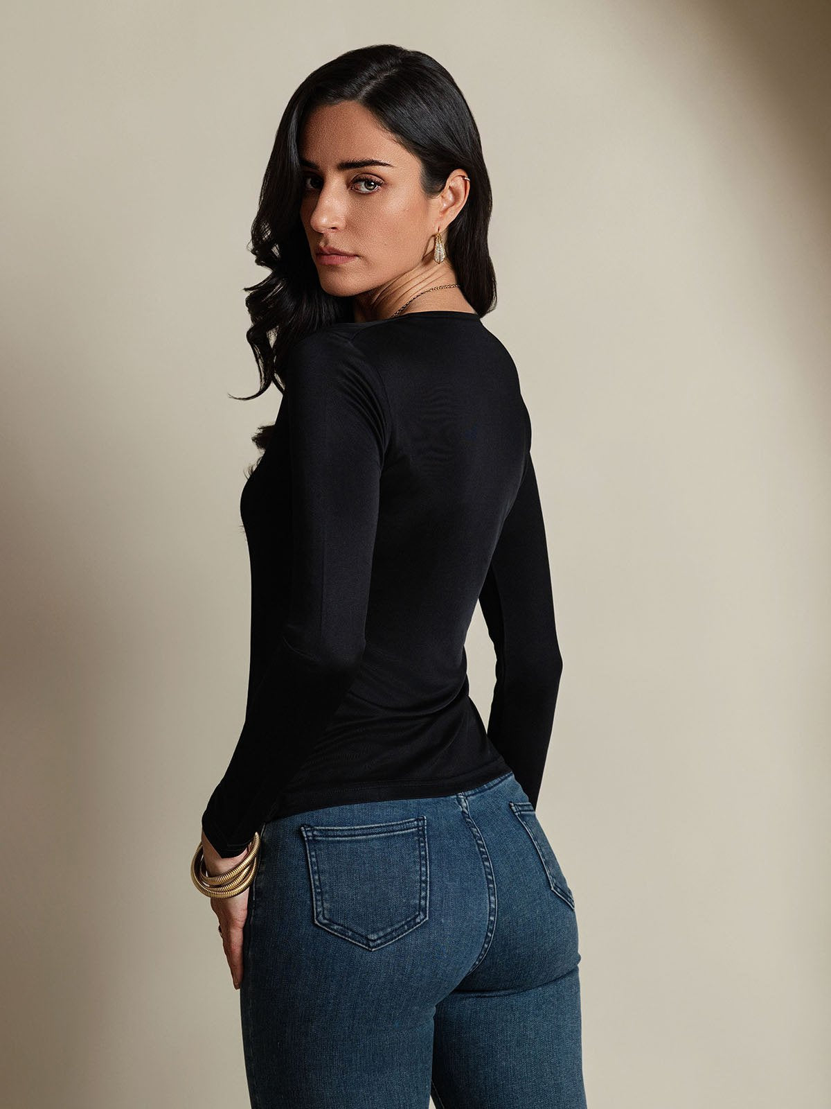 [Noir] SilkSilky-FR Soie Col Rond Femme T-Shirt 002