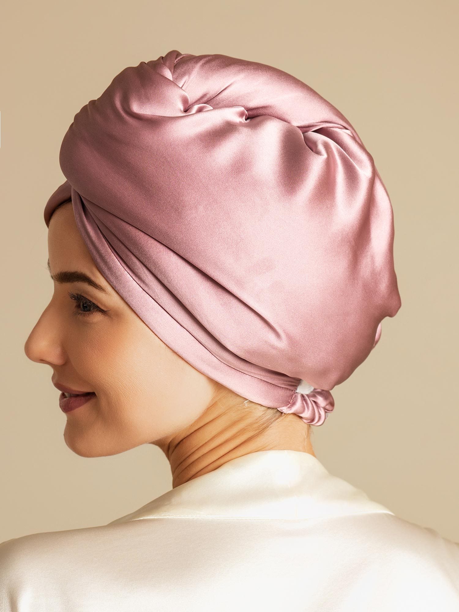 [Mauve Pâle] SilkSilky-FR Soie Hair Towel Wrap 002,