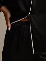 [Noir] SilkSilky-FR Manches longues Col Cranté Femme Pyjamas 005