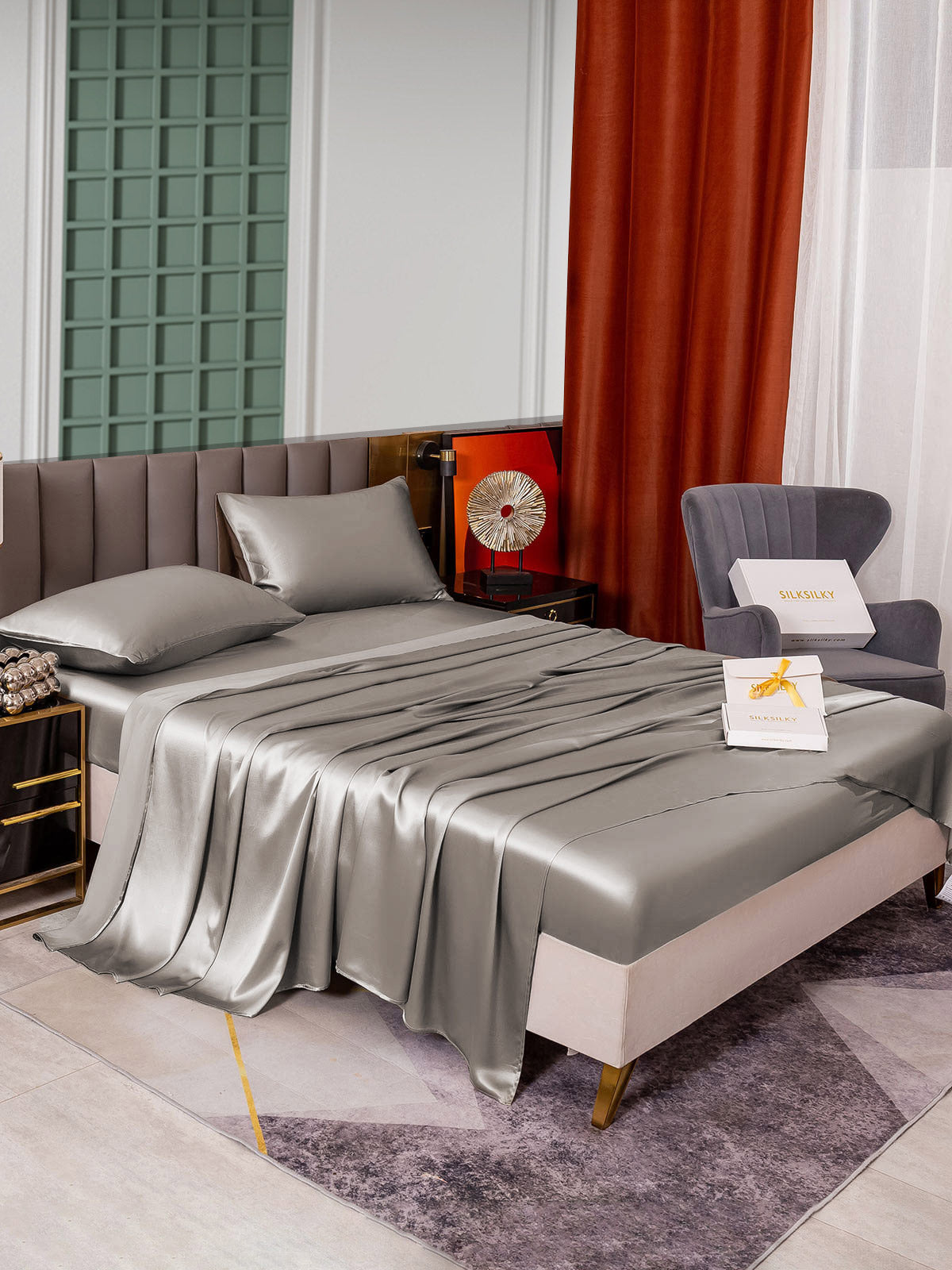 [Gris] SilkSilky-FR 25Momme Pure Soie Bedding Set 002