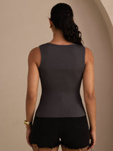 [Gris] SilkSilky-FR Sleeveless Deep V Neck Top À Fines Brides 002