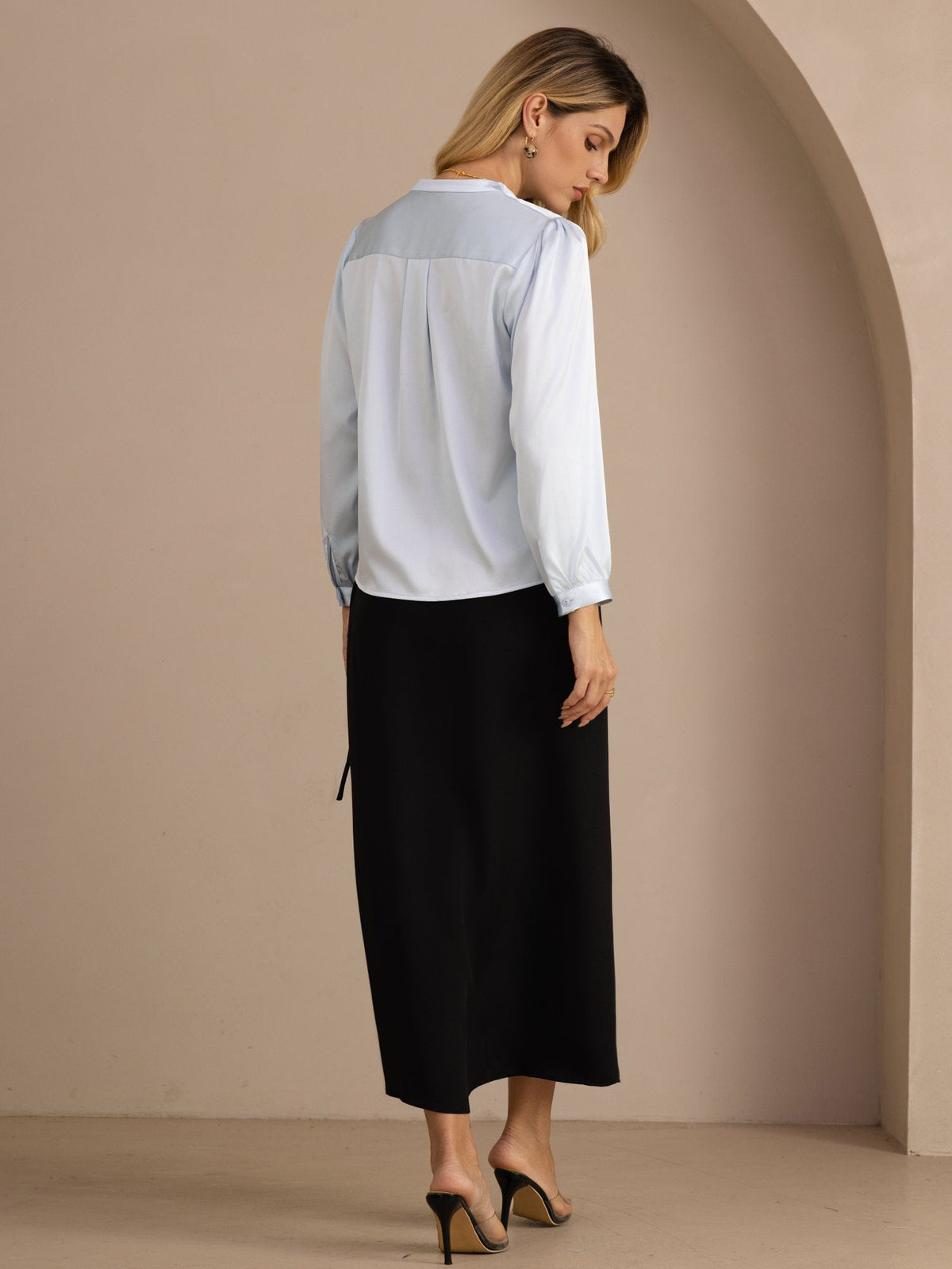 [Bleu Clair] SilkSilky-FR Long Sleeve Blouse 002