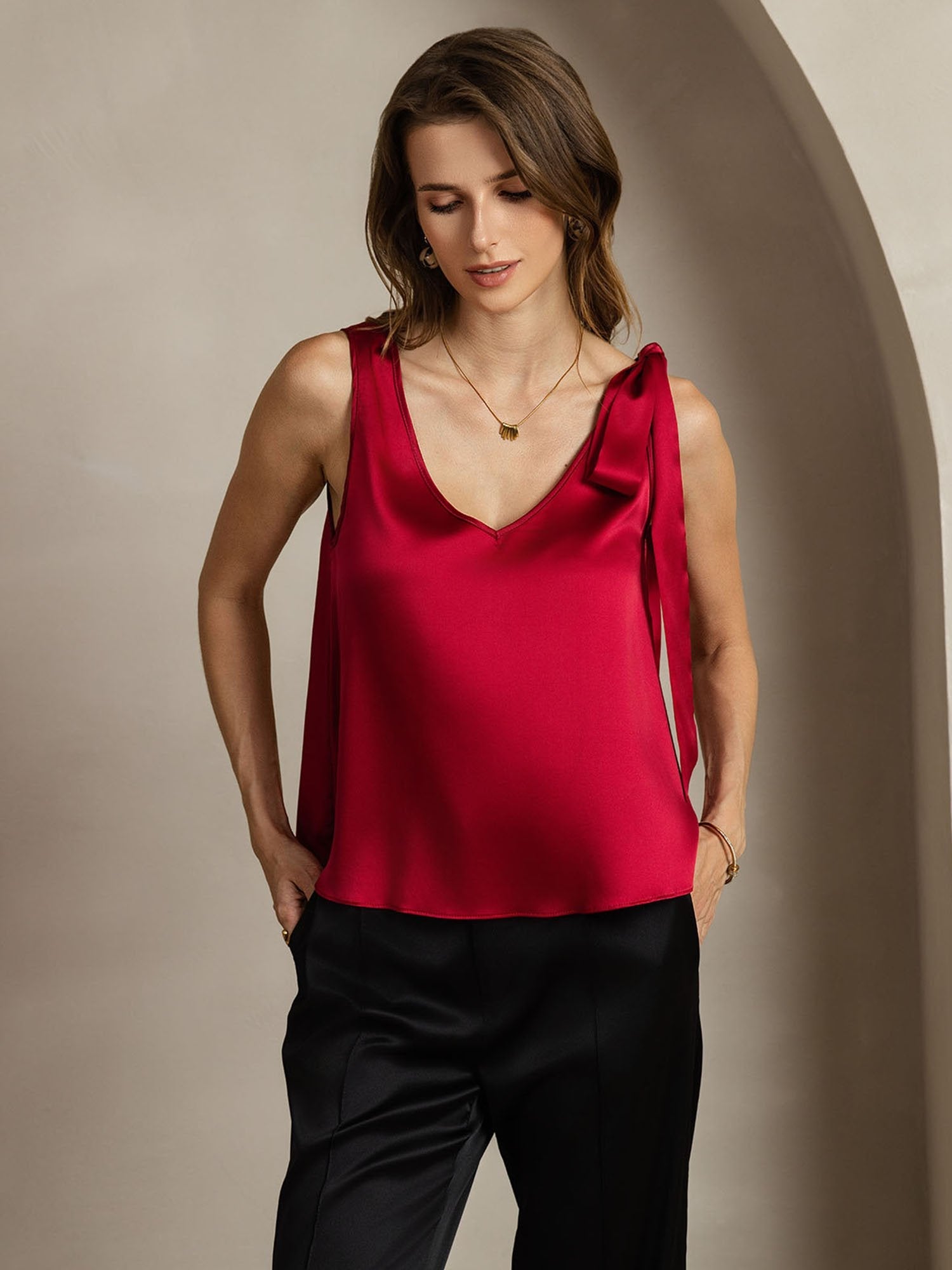 [Rouge Vineux] SilkSilky-FR 19Momme Soie Womens T-Shirt 006