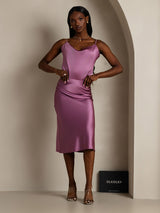 [Violet Foncé] SilkSilky-FR Spaghetti Strap Cowl Neck Top À Fines Brides 007