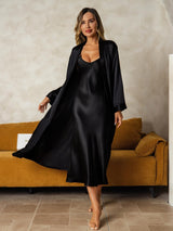 [Noir] SilkSilky-FR Long Sleeve V Neck Peignoir&Robe de Chambre 001