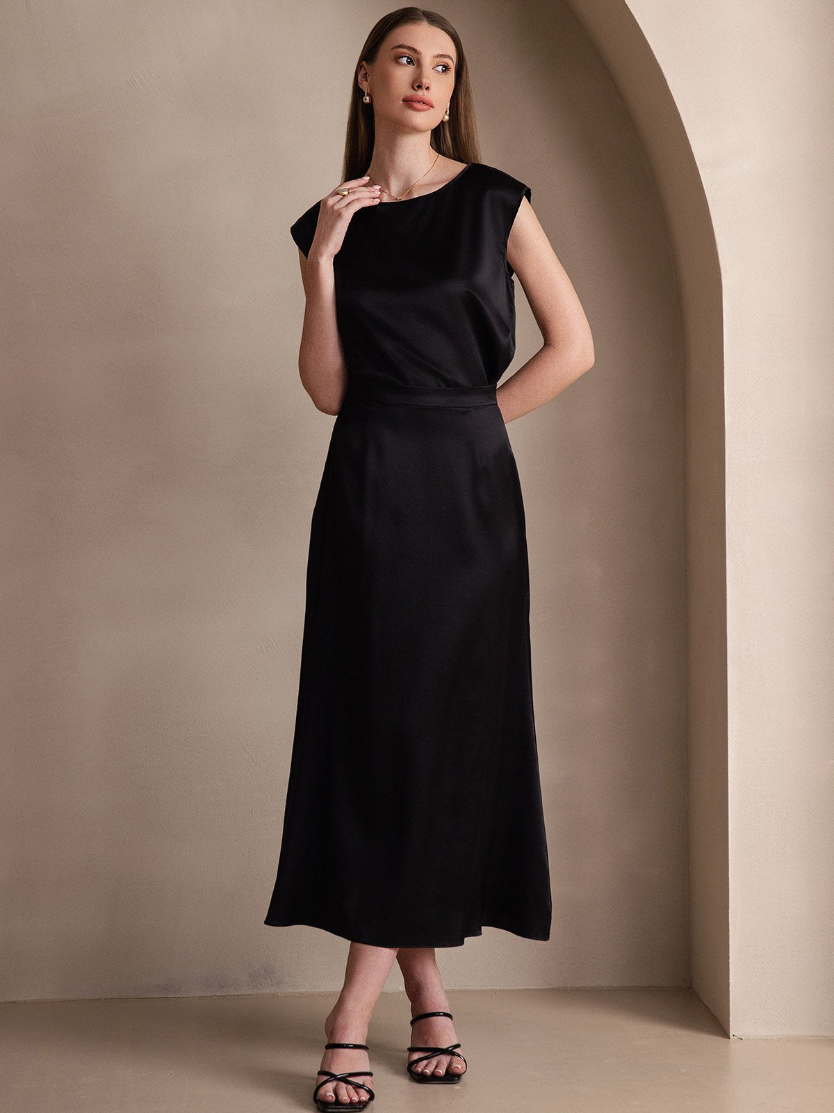 [Noir] SilkSilky-FR 19Momme Soie Skirt 006