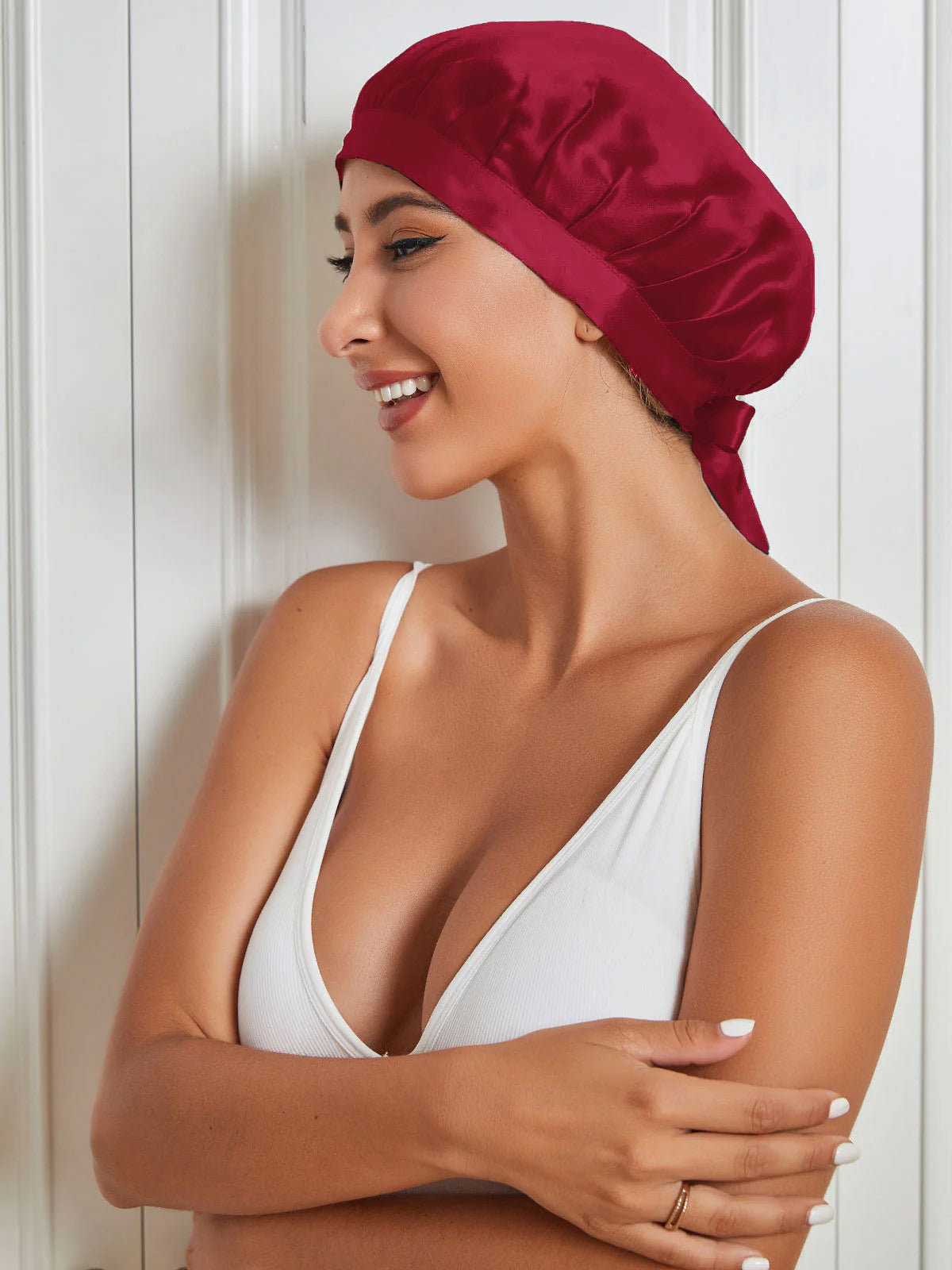 SilkSilky-FR Pure Soie Sleep Cap RougeVineux 001