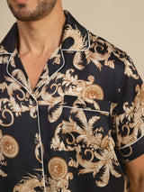 [Dragon Noir] SilkSilky-FR Short Sleeve Lapel Collar Homme Pyjamas 005