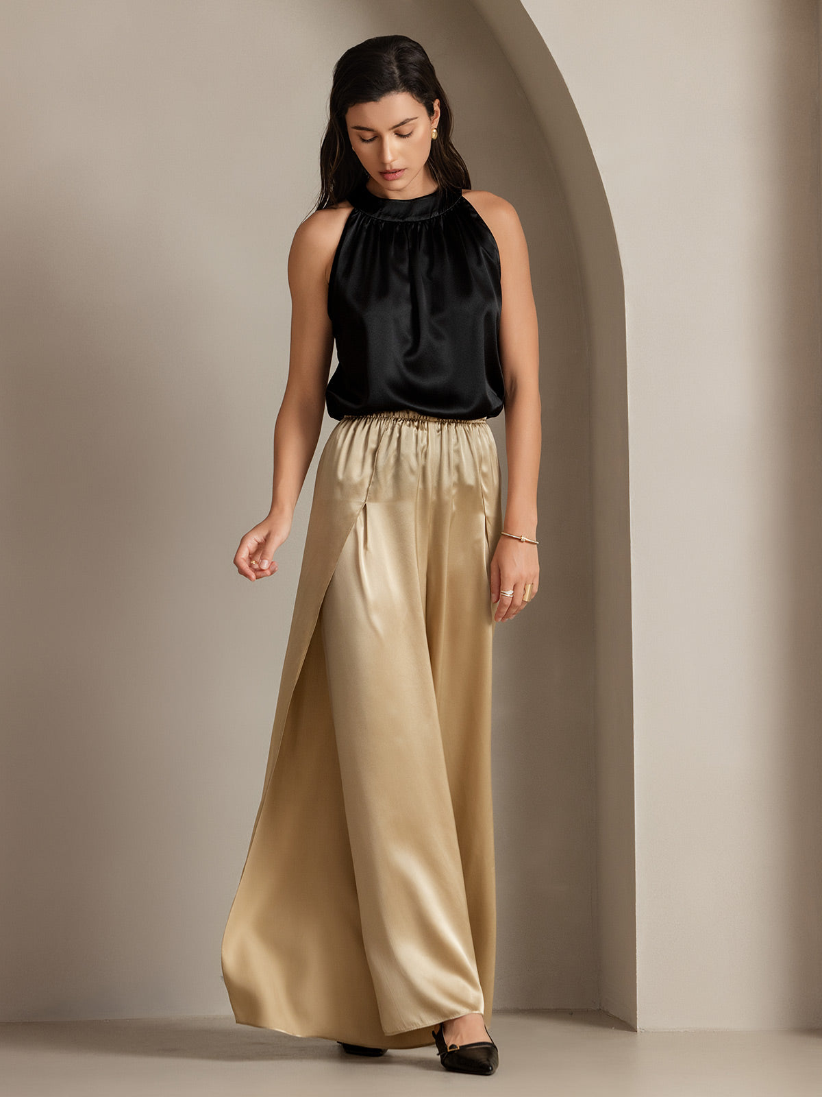[Champagne] SilkSilky-FR 19Momme Soie Womens Pants 008