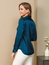 [Bleu Royal] SilkSilky-FR Long Sleeve Lapel Collar Femme Chemise 002