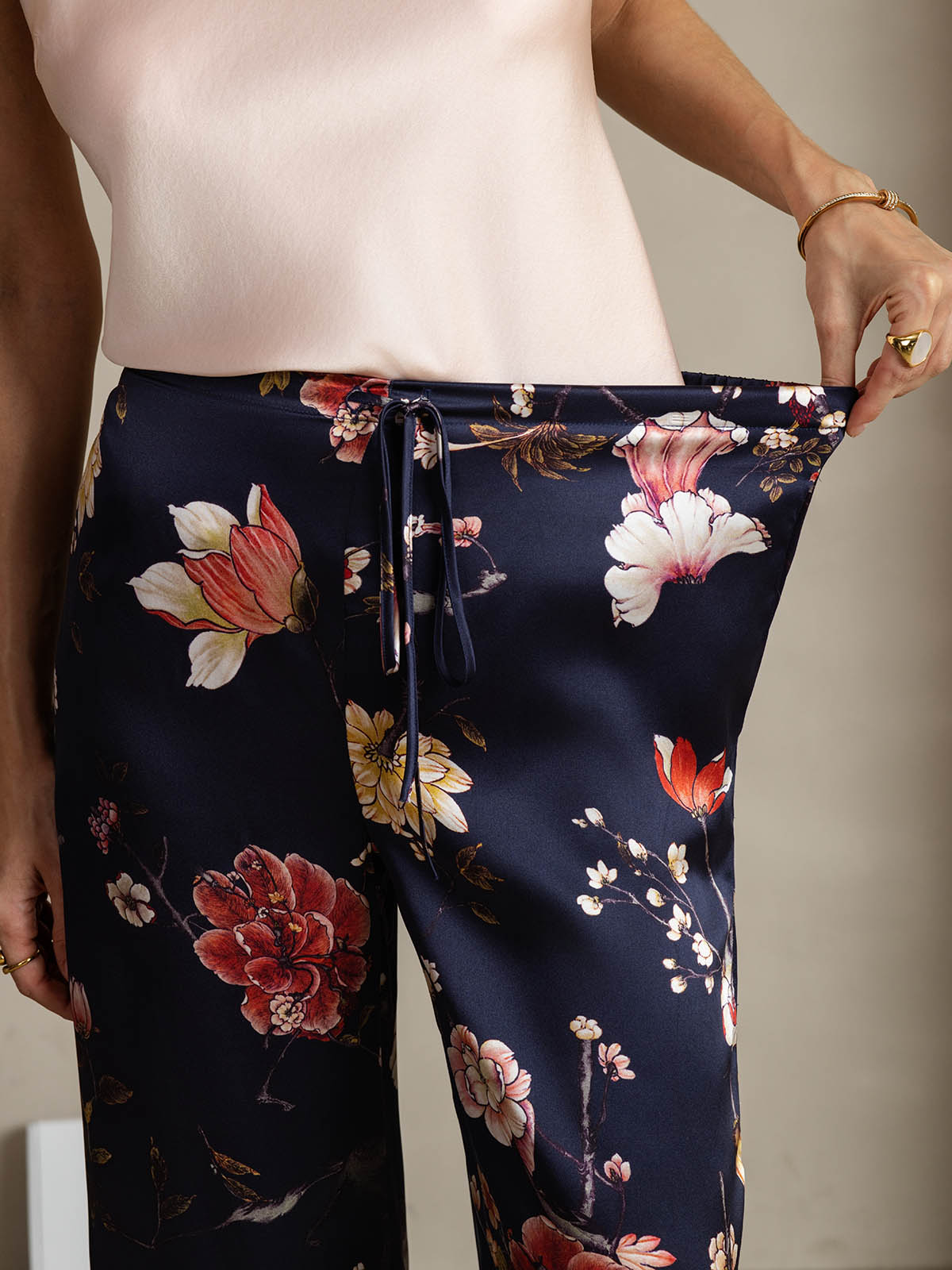 [Floral Marine] SilkSilky-FR 19Momme Soie Womens Pants 004