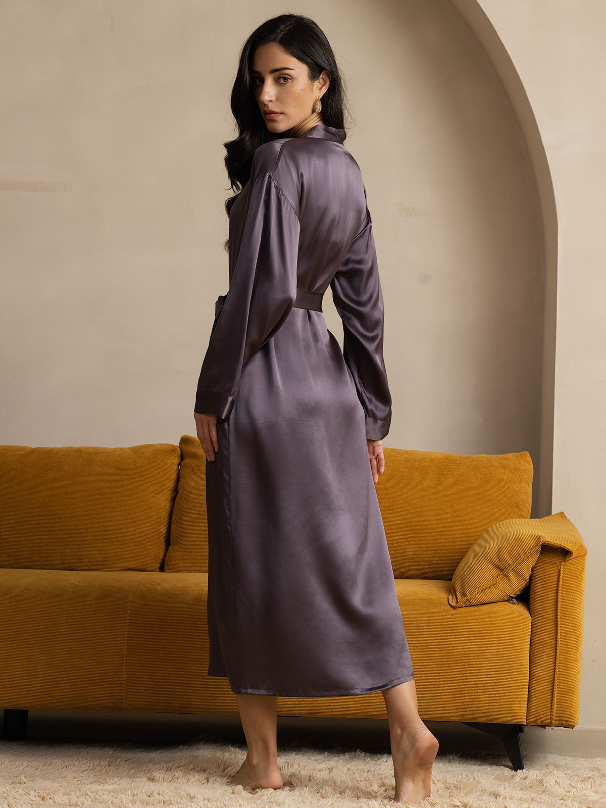 [Gris Pourpre] SilkSilky-FR Pure Soie Womens Robe 002