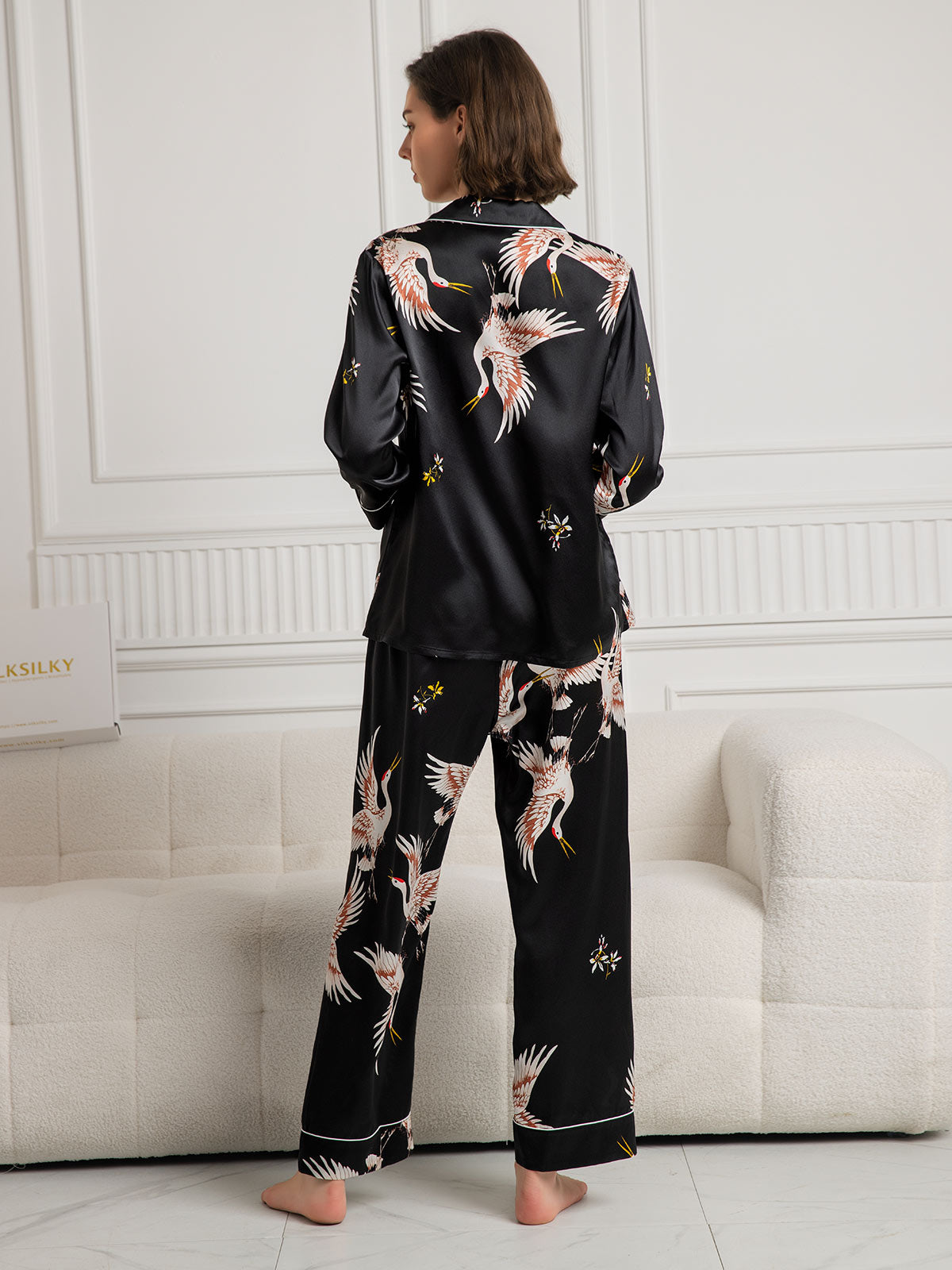 [Noir] SilkSilky-FR 19Momme Pure Soie Womens Pajamas 002