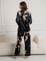 [Noir] SilkSilky-FR Long Sleeve Lapel Collar Femme Pyjamas 002