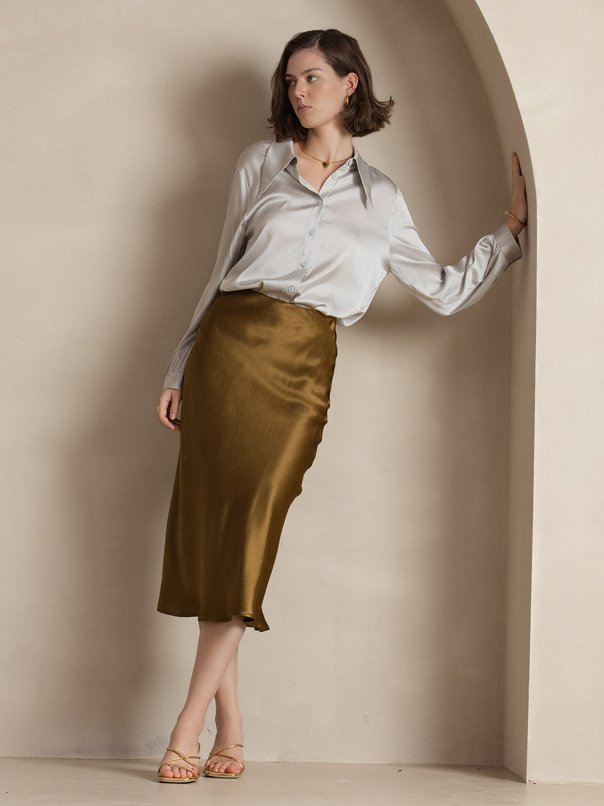 [Brun] SilkSilky-FR 19Momme Pure Soie Skirt 006