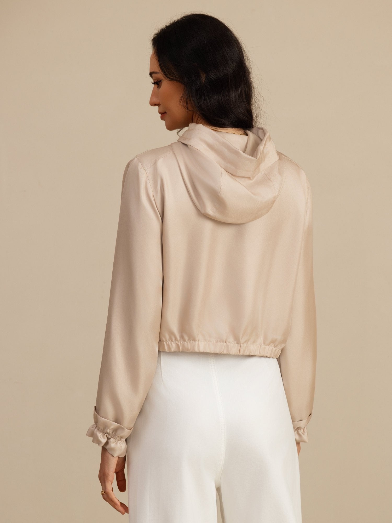 [Tan] SilkSilky-FR 18Momme Manches longues Col Haut Femme Manteaux 002