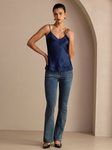 [Bleu Foncé] SilkSilky-FR Spaghetti Strap V Neck Top À Fines Brides 007