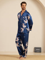 [Bleu Foncé] SilkSilky-FR Long Sleeve Lapel Collar Homme Pyjamas 005