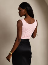 [Rose] SilkSilky-FR Sans manches Col Rond Femme T-Shirt 002