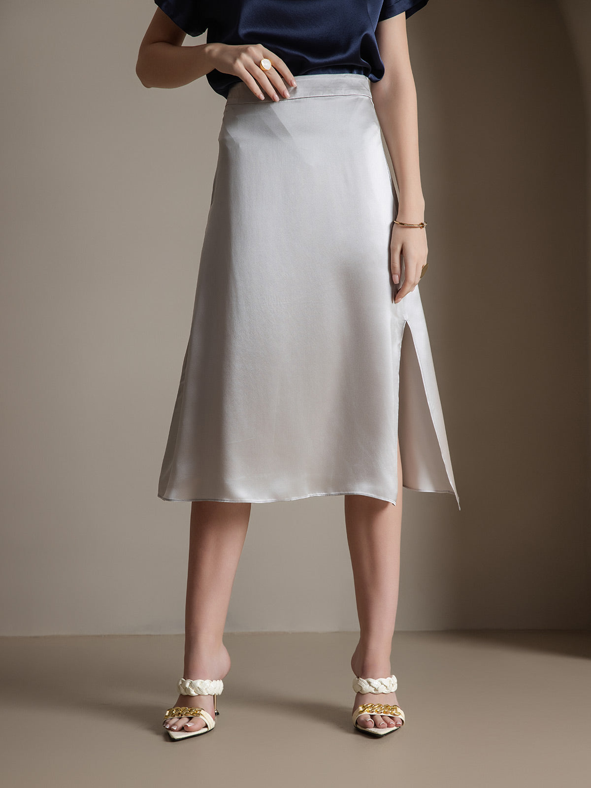 [Gris Clair] SilkSilky-FR 19Momme Soie Skirt 001
