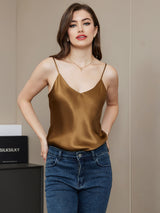 [Café] SilkSilky-FR Spaghetti Strap V Neck Top À Fines Brides 005